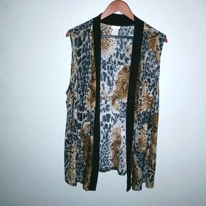 Caribe 1X Leopard Long Open Vest Plus